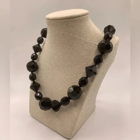 #66 Black faceted glass beads chunky  necklace 18” - Picture 3 of 6